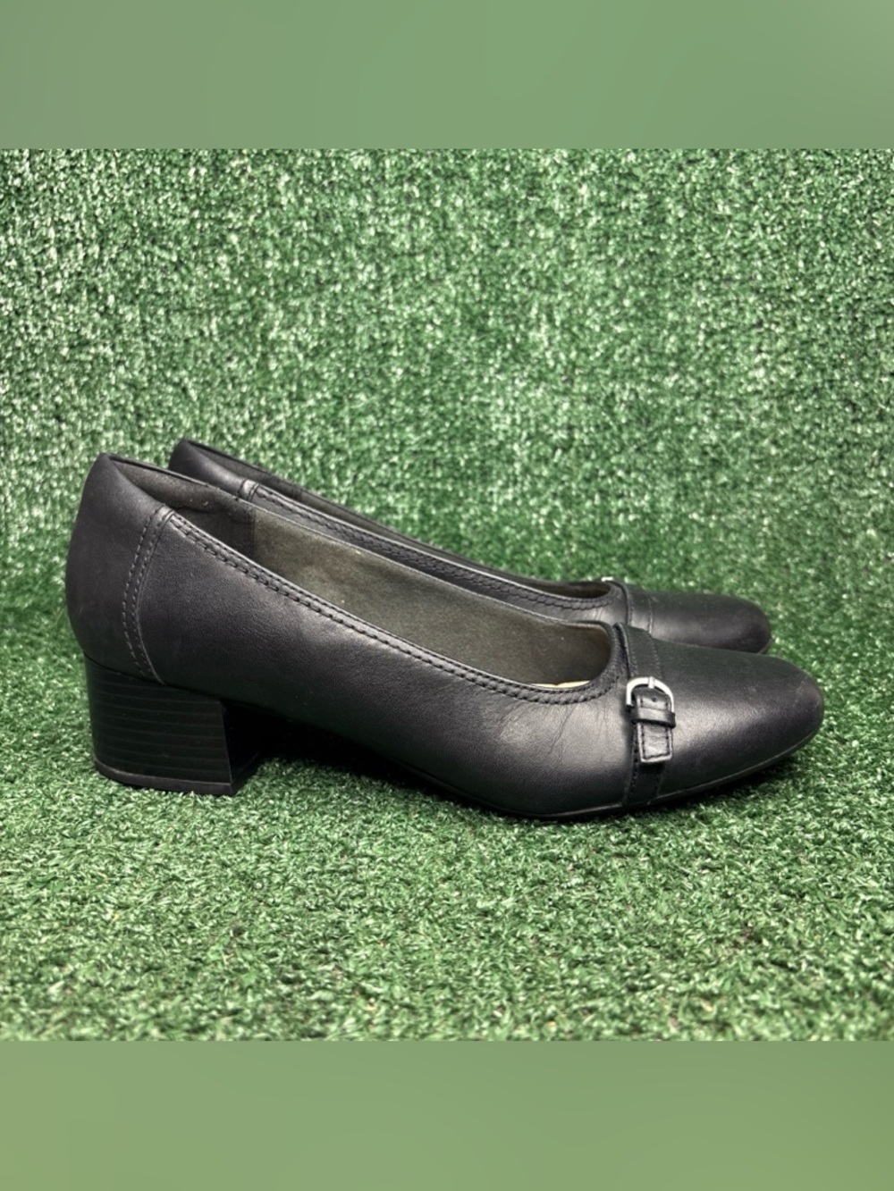 Clarks Marilyn Nora Black Leather Casual Pumps Size 10 M Heels Shoes